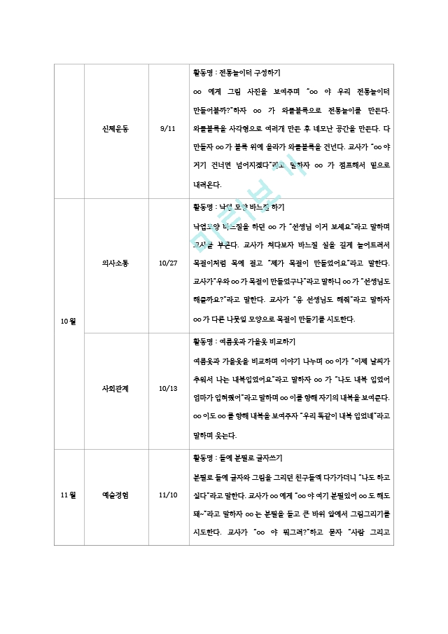 평가제 만 4 5세 유아관찰기록일지 9월  11월   (9 )